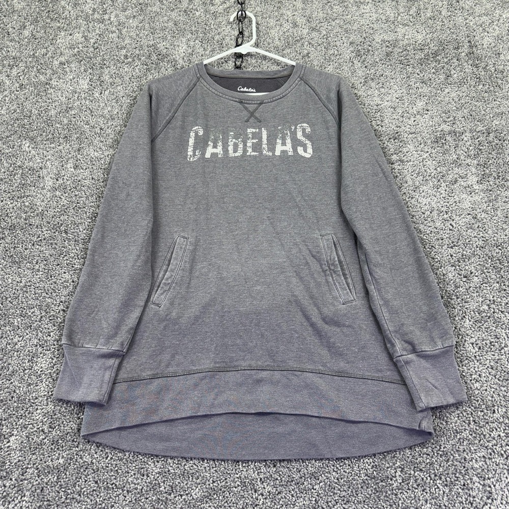 Cabela's Sweatshirt Womens Medium Gray Fleece Tunic Pullover Logo Pocket Outdoor